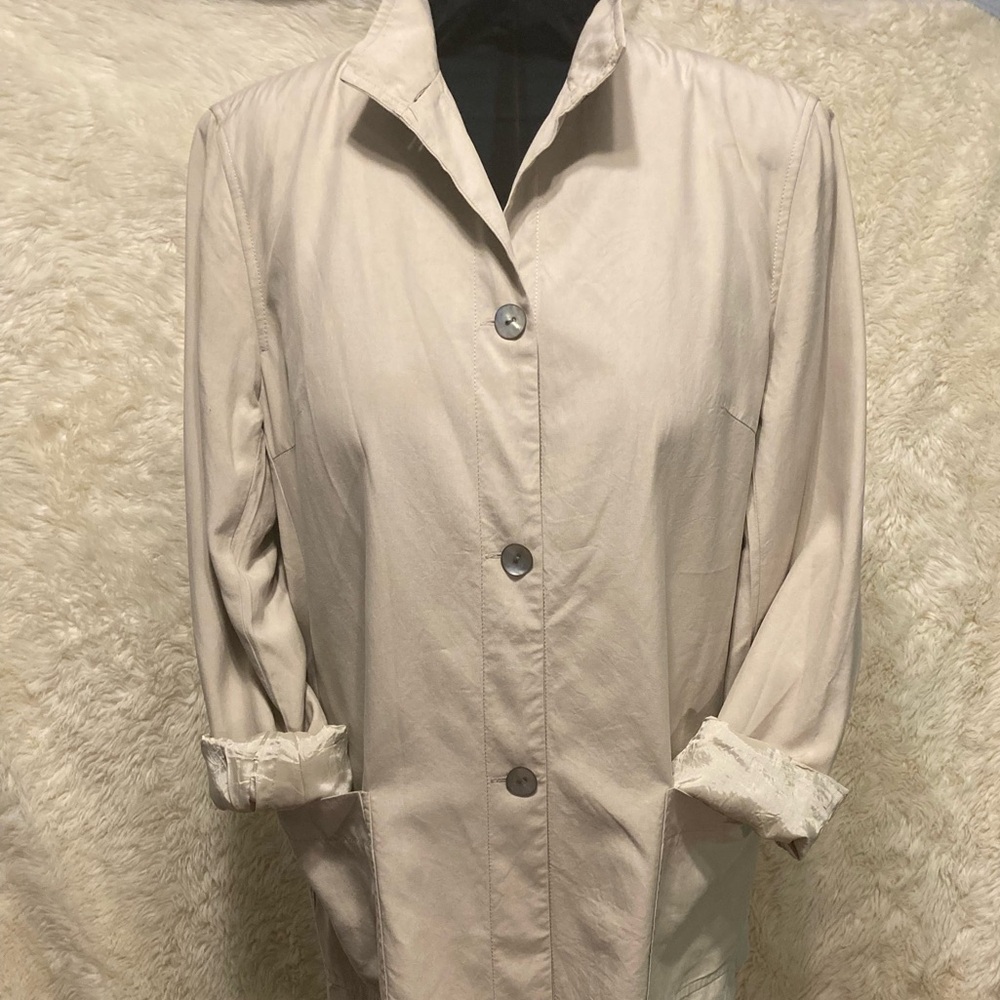 Clifford & Wills 100% Silk long BLAZER jacket Ivory Abalone shell buttons VTG